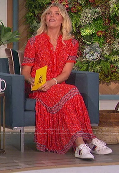 Amanda's red floral print dress on The Talk