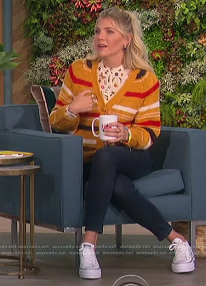 Amanda's yellow stripe cardigan on The Talk