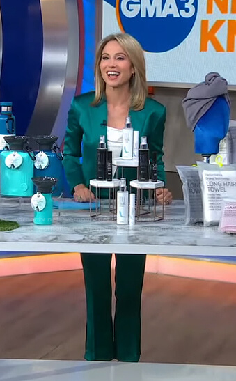 Amy's green satin blazer and pants on Good Morning America
