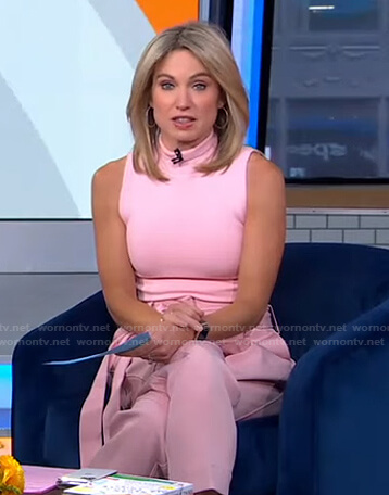 Amy's pink high neck sleevelss top on Good Morning America