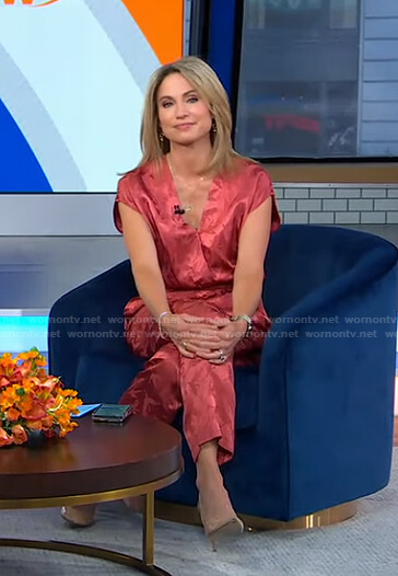 Amy's pink surplice jumpsuit on Good Morning America