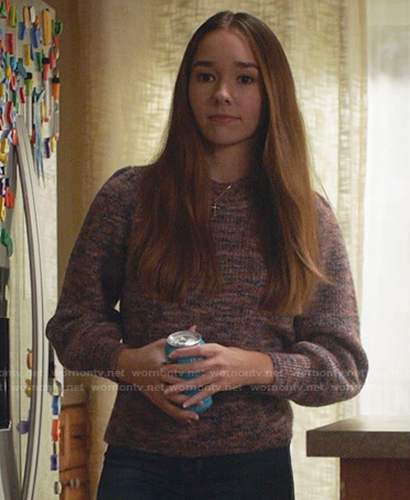 Angelina's purple marled sweater on Manifest