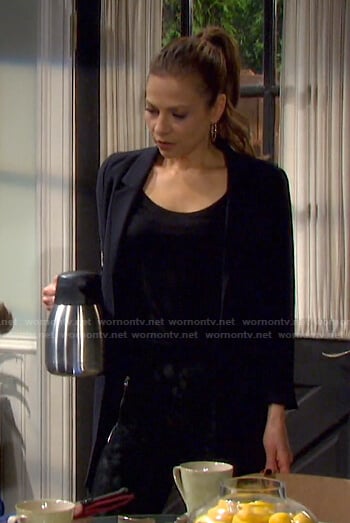 Ava's black open jacket and leopard pants on Days of our Lives