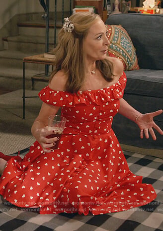 Bonnie's red heart print off shoulder dress on Mom