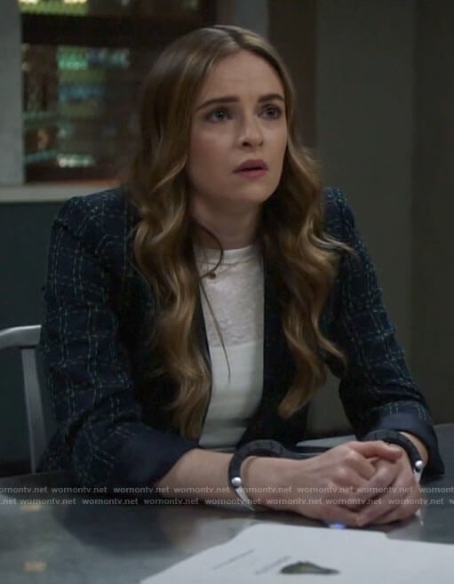 Caitlin's navy checked blazer on The Flash