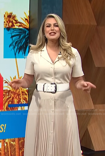 Carissa's beige pleated shirtdress on E! News Daily Pop