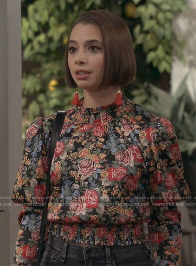 Celia's floral smocked waist top on Call Your Mother