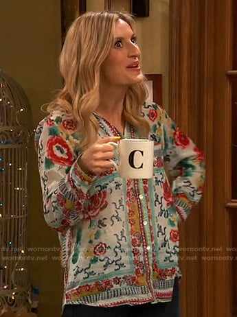 Chelsea's floral button down blouse on Ravens Home
