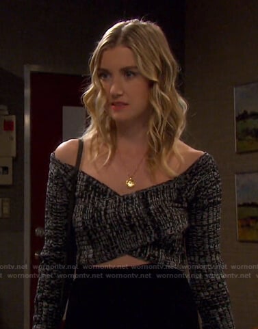 Claire's marled crisscross cropped sweater on Days of our Lives