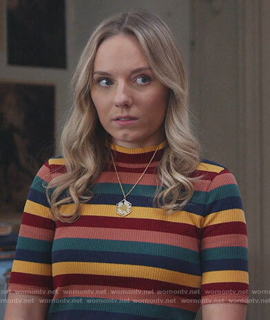 Claire's rainbow stripe mock neck top on Good Trouble