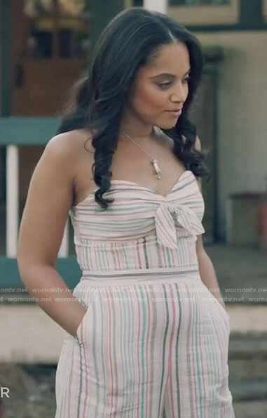 Darla's striped strapless jumpsuit on Queen Sugar