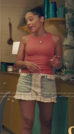 Darla's white striped denim shorts on Queen Sugar