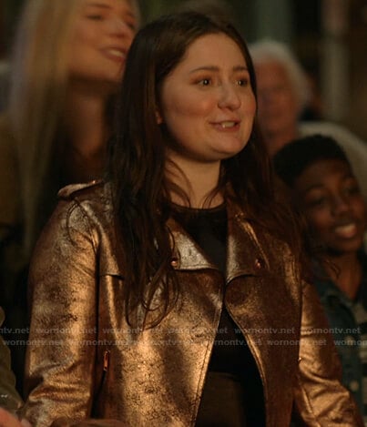 Debbie's metallic moto jacket on Shameless