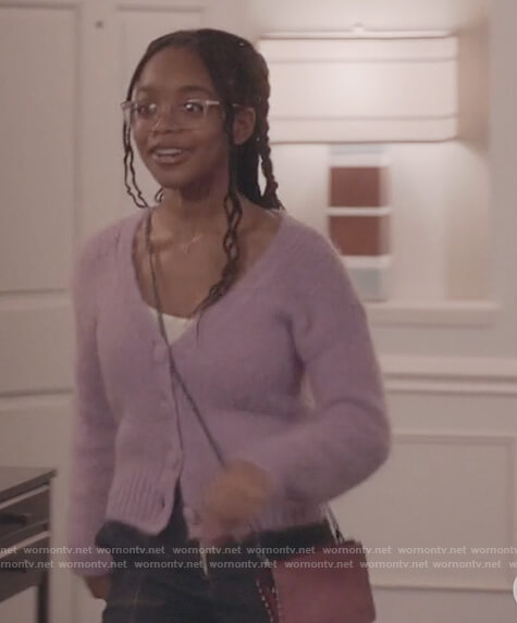 Diane's purple fuzzy cardigan on Black-ish