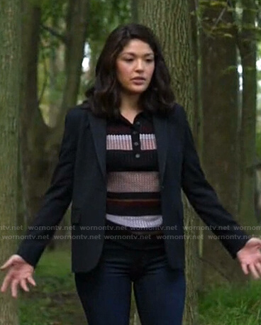 Drea's brown striped polo top on Manifest