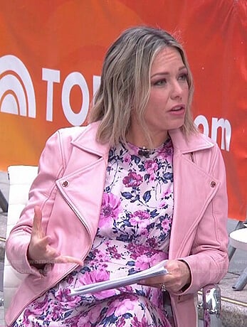 Dylan's floral dress and pink moto jacket on Today