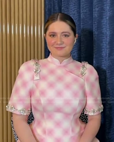 Emma Kenney's pink check embellished dress on Good Morning America