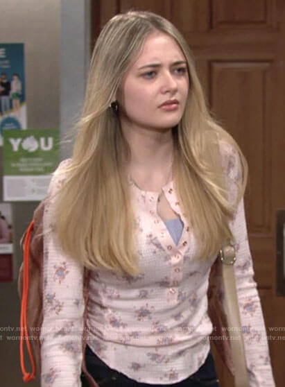 Faith's pink floral henley top on The Young and the Restless