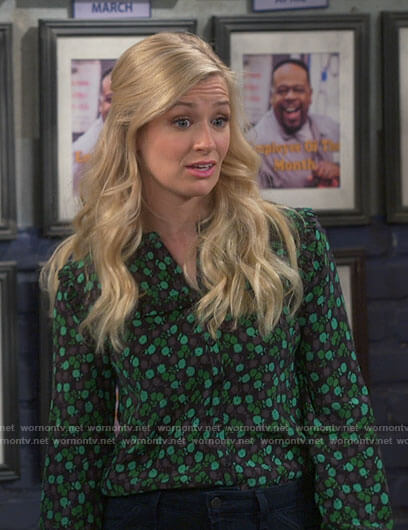 Gemma's green floral button down top on The Neighborhood