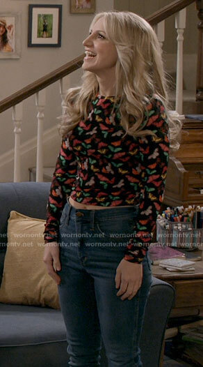 Gina's butterfly print top on B Positive