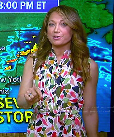 Ginger's printed pleated sleeveless dress on Good Morning America
