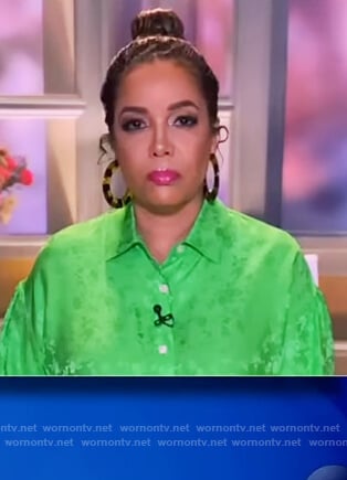 Sunny's green floral satin blouse on The View