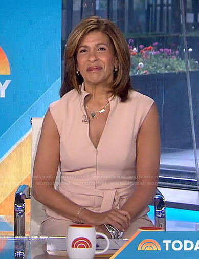 Hoda's pink beige belted jumpsuit on Today