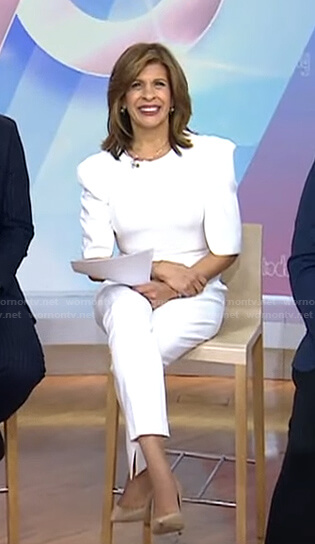 Hoda's white puff sleeve jumpsuit on Today