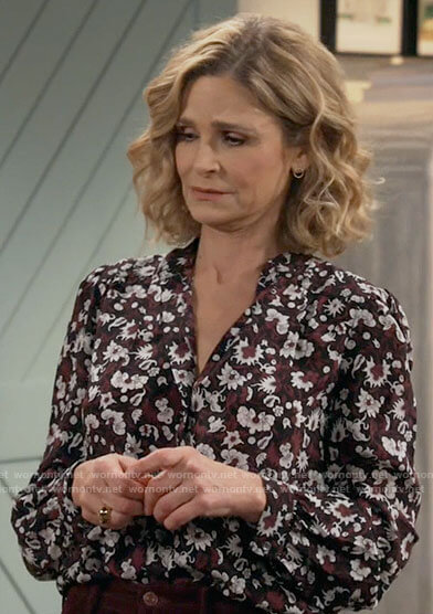 Jean's floral button up blouse on Call Your Mother