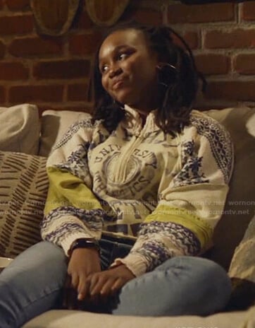 Jennifer's print half-zip sweater on Black Lightning