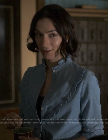 Jerrie's chambray ruffle trim shirt on Big Sky
