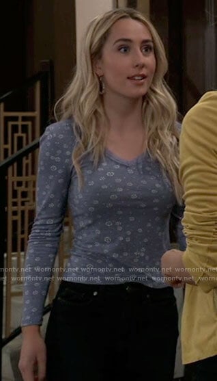 Josslyn's blue floral long sleeved top on General Hospital