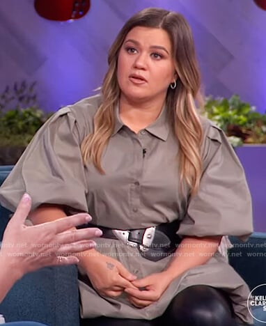 Kelly's gray puff sleeve mini dress on The Kelly Clarkson Show