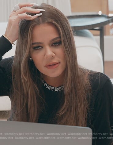 Khloe's black cross print long sleeve tee on Keeping Up with the Kardashians