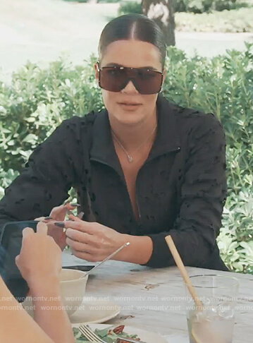 Khloe's black leopard cutout bomber jacket on Keeping Up with the Kardashians