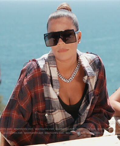 Khloe's mixed plaid blouse on Keeping Up with the Kardashians