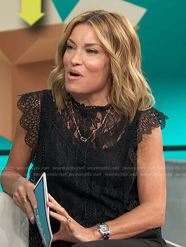 Kit's black lace scalloped top on Access Hollywood