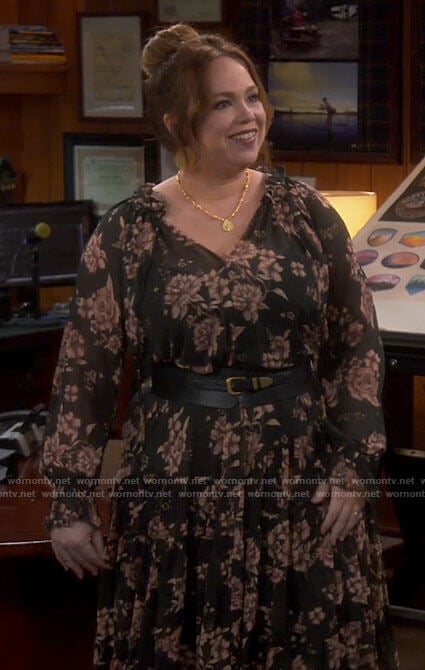 Kristin's dark green floral midi dress on Last Man Standing