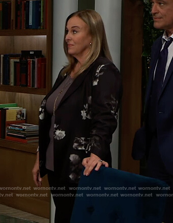 Laura's black floral print blazer on General Hospital