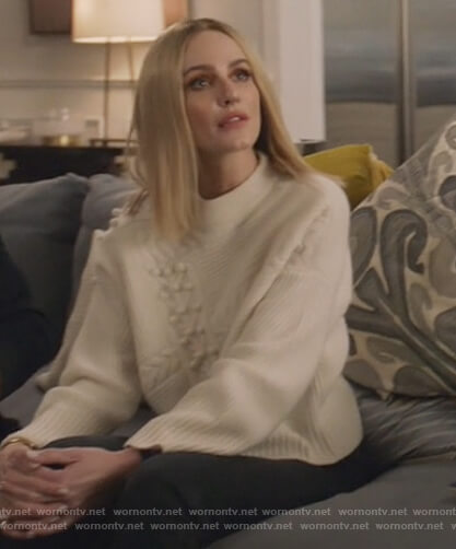 Laura's white mixed knit sweater on All American