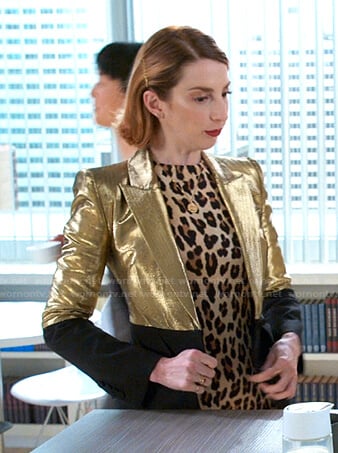Lauren's leopard dress and metallic blazer on Younger
