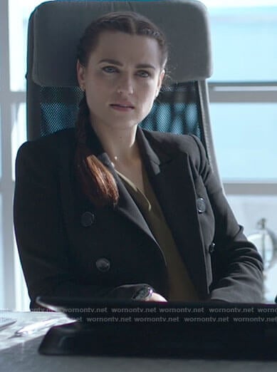 Lena's black double breasted blazer on Supergirl