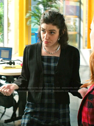McKenzie's black plaid mini dress on Zoeys Extraordinary Playlist