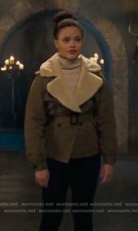 Maggie's jacket with sherpa collar on Charmed