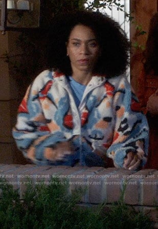 Maggie's printed teddy jacket on Greys Anatomy