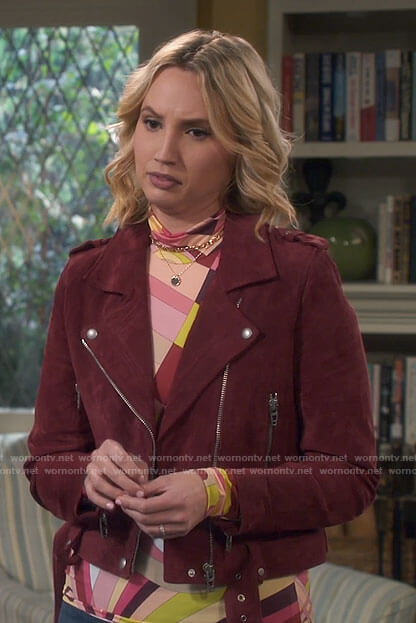 Mandy's red suede moto jacket on Last Man Standing