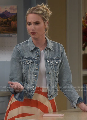 Mandy's red striped midi skirt on Last Man Standing