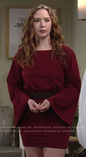 Mariah's red bell sleeve mini dress on The Young and the Restless