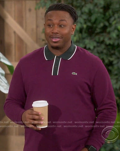 Marty's purple long sleeved polo shirt on The Neighborhood