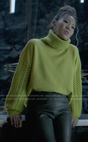 Mary's green crochet sleeve turtleneck sweater on Batwoman